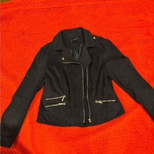 INC International Concepts Black Suede Moto Jacket with Gold Hardware